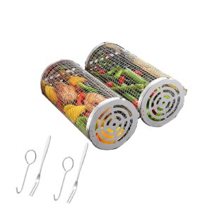 SANON 2PCS Rolling BBQ Grilling Basket