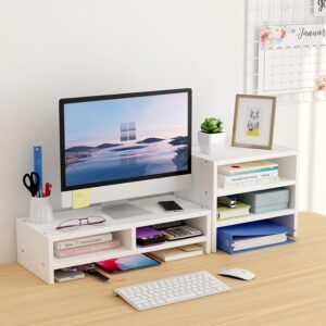 LIIGOU 2 Tiers Monitor Stands for Desks Monitor Riser Computer Stand with 3 Layers Storage Shelf For Computer Laptop Printer Home and Office White