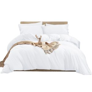 Imperial Rooms Double Duvet Cover Set – Brushed Microfiber Plain White Bedding Bed Set with Pillow Cases – Ultra Soft Button Closure Quilt Cover (200 x 200 Cm)