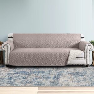 Imperial Rooms Sofa Covers 4 Seater Waterproof Sofa Slipcovers – Reversible Quilted Sofa Protectors For Pets & Kids Adjustable Elastic Straps Sofa Cover (Beige-Cream)