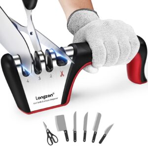 longzon Knife Sharpener - Professional 4 Stage Manual Sharpener for Sharpening Kitchen Knives