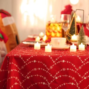 Deconovo Christmas Decorations Table Cloth 54x79in(137x200cm) Snow Dome Necklace Pattern Rectangular Tablecloth Resistant Wipe Clean Tablecloth for Children Red