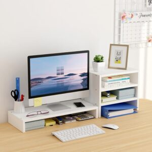 LIIGOU Monitor Stands for Desks Monitor Riser Computer Stand with 3 Layers Storage Shelf For Computer Laptop Printer Home and Office White
