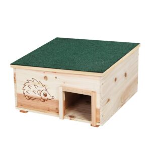 BingoPaw Garden Wooden hedgehog House: Hamster Habitat Shelter House Nature Hibernation Feeding Box Station with Waterproof Removable Roof (38x38x22.5cm)