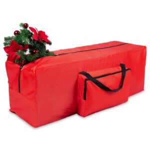 ASAB Christmas Tree Storage Bag Large Xmas Tree Decoration Waterproof 600D Oxford Fabric Bag with Carry Handles Fits Up to 9ft Artificial Christmas Tree Storage Zip Fastening Xmas Tree Bauble Bag Red