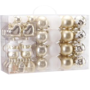 Sea Team 69 Pieces of Assorted Christmas Ball Ornaments Shatterproof Seasonal Decorative Hanging Baubles Set with Reusable Hand-held Gift Package for Holiday Xmas Tree Decorations