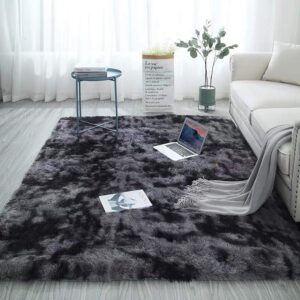 Blivener Soft Touch Area Rug Bedroom Anti-Skid Yoga Carpet Shaggy Rugs Fluffy Motley Tie-dye Carpets Dark Grey 200 x 300 cm