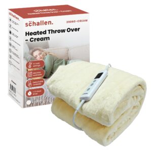 Schallen 120x160cm Soft Heated Warm Throw Over Blanket with Timer and 10 Heat Settings (cream)