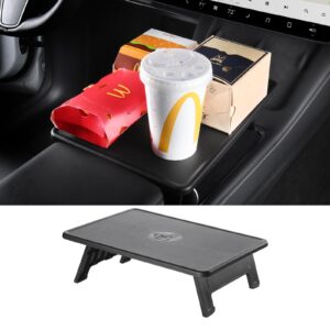 BASENOR Tesla Model 3 Model Y Center Console Table Tray Organizer Foldable Anti-Slip Food Eating/Laptop Dining Desk for Road Trips Model Y Model 3 Interior Accessories 2021-2024