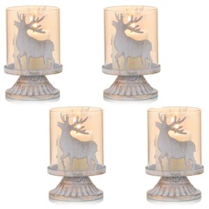 Sziqiqi Vintage Antique Metal Pillar Candle Holders Set of 4