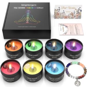 Chakra Candles with Premium Crystal and Healing Stones Luxury Meditation Scented Candles Gift Set for Women Stress Relief Spiritual Decor Healing Candles for Yoga