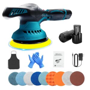 ACCIEEY Cordless Polisher Car Polishers and Buffers Cordless Car Polisher Car Polisher Battery Powered Powerful Motor Ergonomic Handle Dual Action with Gloves Apron Accessories
