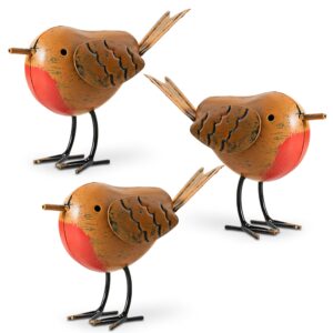 3pc Robin Ornaments for Garden Accessories - Metal Robin Garden Ornaments Outdoor Garden Gifts - Bird Ornaments for Garden Decorations Outdoor Christmas Robin Decorations - Robin Gifts for Garde