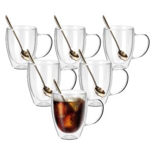JNSMFC Double Walled Glass Coffee Mugs with 6 Spoons