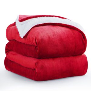 Aisbo Sherpa Fleece Throw Blanket Red - Fluffy Thick King Size Blanket Extra Large Throw for Bed