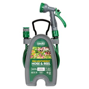 ASAB 10M Garden Hose Reel 7 Spray Setting High Density Polypropylene Hose Pipe Hose Connector Portable Lightweight Compact Anti Slip Handle Easy Storage with Handle Lawn Garden Watering Hose Spray Gu