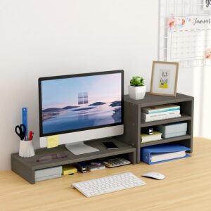 LIIGOU Monitor Stands for Desks Monitor Riser Computer Stand with 3 Layers Storage Shelf For Computer Laptop Printer Home and Office Black