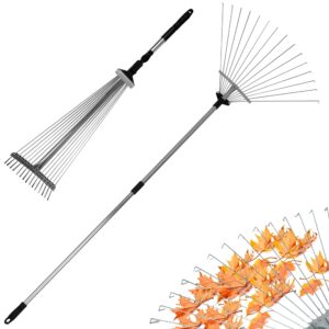 ZENO Garden Rake | Leaf Rake | Rake for Gardening | 31-67 Inch Adjustable Rake | Telescopic Rake for Lawn | 15 Tines Soil Rake | Moss Rake | Lawn Rake | Silve