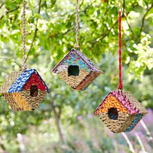 Diamond Recycled Cotton Birdhouse - Handmade Bird Nester/Nest Box - Fair Trade Artisan - Recycled Metal