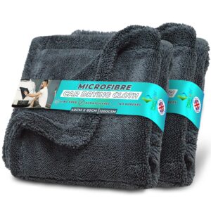 Towelogy XCT_01 Microfibre Large Car Drying Cloths Hydro Power 40 x 60 cm (14x16 inch)- Superior Absorbency for Drying Cars Moto and SUV Double-Twist Pile Borderless Towels (Grey