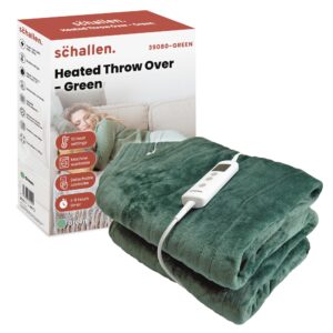 Schallen 120x160cm Soft Heated Warm Throw Over Blanket with Timer and 10 Heat Settings (Forest Green)