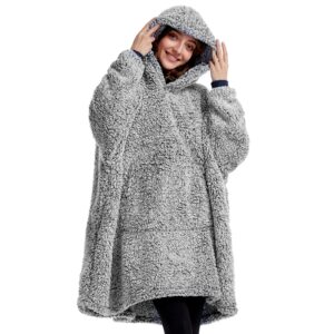 Oversized Teddy Fleece Hoodie Blanket for Women Cuddly Sherpa Wearable Snuggle Blanket Hoody for Adults Kids Men Teenager