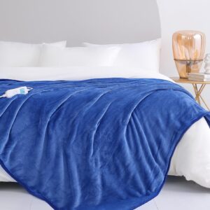 CORIWELL Electric Blanket Heated Throw - 150 x 200cm Warm Flannel Electric Heat Blanket for Sofa Bed - Blue Heating Overblanket with 10 Heat Settings & Timer