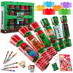 Minecraft Christmas Crackers Pack of 6 Creeper Crackers for Kids with Gifts Keychain Crayons Stickers Gamer Gifts