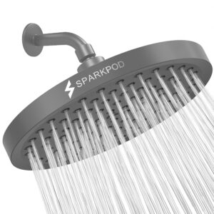 SparkPod Fixed Shower Head - High Pressure Rain - Luxury Modern Look - Easy No-Tool Installation - Perfect Adjustable Replacement for Your Bathroom Shower Heads (20 cm Round