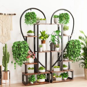 unho 6-Tier Indoor Plant Stand: Tall Wood and Metal Plant Shelf Storage Large Flower Pots Display Ladder Rack Multi-Purpose Storage Unite Shelf for Garden Balcony Living Room Heart Shaped