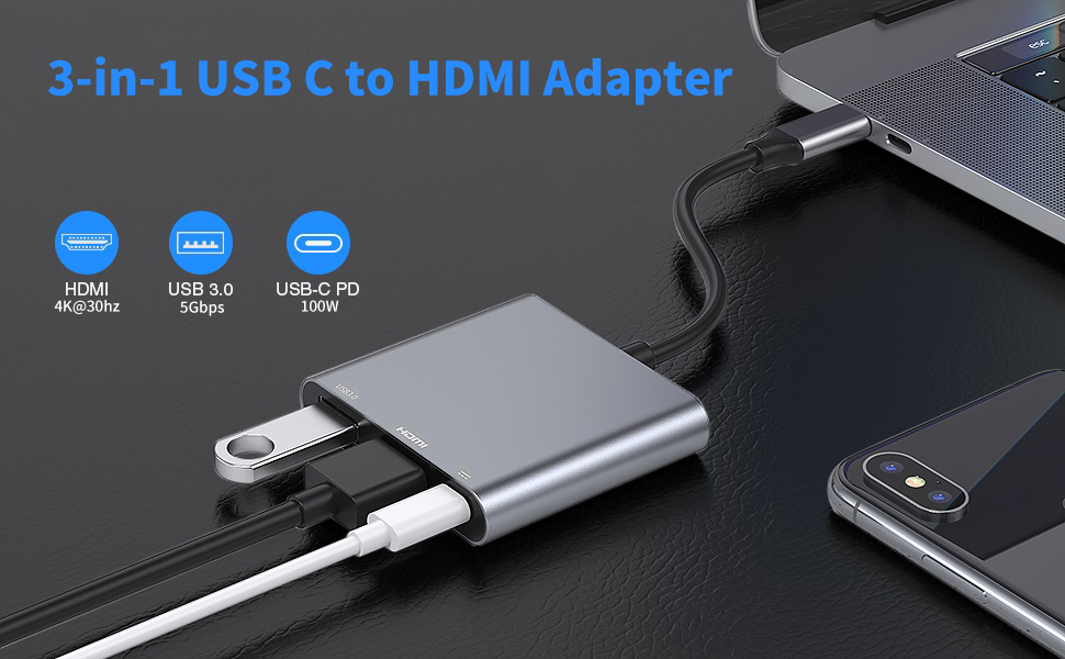 3 IN 1 USB C to HDMI Multiport Adapter
