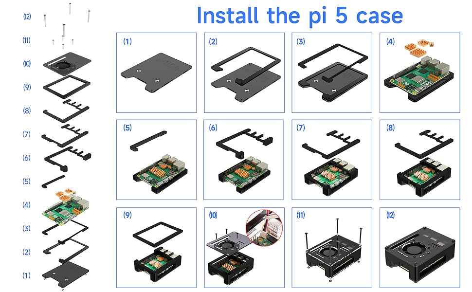 Installation Steps for Pi 5B box with Fan-Pay Attention To The Direction