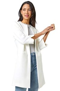 Roman Originals Textured Longline Jacket for Women UK Ladies Reefer Coat Lined Tailored Lightweight Long Autumn Winter Smart Casual Office Work Business Evening Going Ou