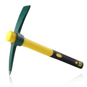 LEONTOOL 15 Inches Garden Pick Mattock Hoe Heavy Duty Gardening Pick Axe Hand Tool with Shock Absorption No-Slip Handle