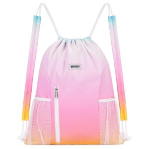 WANDF Drawstring Backpack with Shoulder Pad Sports Gym Backpack with Mesh Pocket String Bag for Women Me