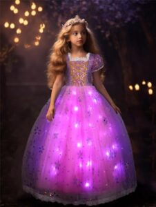 UPORPOR Light Up Princess Costume for Girls Princess Christmas Dress Up for Girls Aged 2-10 Halloween LED Costume for Teens Toddler Princess Fancy Dress for Kids Birthday Party Cosplay Pruple Pink