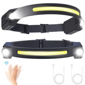 Puersit LED Head Torch USB Rechargeable 2PCS LED Headlamp 6 Modes Motion Sensor Headligh 260° LED Headtorch Lightweight IPX4 Waterproof Hands-Free Flashlight for Camping