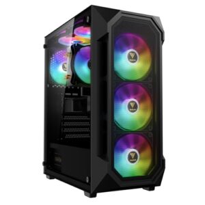 GAMDIAS AURA GC1 Elite High Airflow Tempered Glass Mid-Tower ATX Case - Four Included 120 mm RGB Fans - Spacious Interior - Fits 6X 120mm Fans - Tool-Free Installation Side Window - PSU Shroud - Black