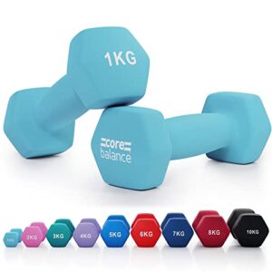 Core Balance Dumbbell Pair Hex Weight Neoprene Coated Cast Iron Strength Training (2 x 1kg
