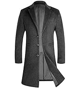 iCKER Mens Wool Coat Long Trench Coat Peacoat Jacket Slim Fit Casual Overcoat Outwear