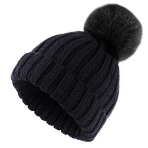 ElifeAcc Beanie Hat with Oversized Faux Fur Pom Pom Cosy Knitted Winter Hat Suit for Men and Women - Ideal for Outdoor Camping & Skiing