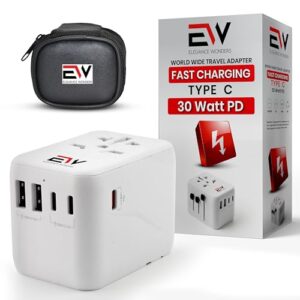 Elegance Wonders Universal Travel Adapter with USB C PD 30W Fast Charging Plug