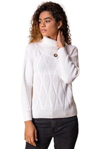 Roman Originals Winter Jumper for Women UK Ladies Sweater Split Neck Knitted Ribbed Pullover Chunky Knit Autumn Cowl Neckline Smart Casual Work Office Vintage Comfy Tunic Top