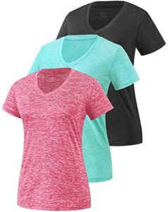 Star Vibe 3 Pack Women's Short Sleeve Dry Fit T-Shirts Moisture Wicking Athletic V-Neck Gym Tee Exercise Yoga Tops