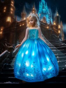 UPORPOR Light Up Magical Snow Princess Costumes Christmas Girls Princess Dress Up Ice Costume Kids Toddler Halloween Princess Dress Up Clothes Carnival Birthday Party Fancy Dress for Party Cosplay