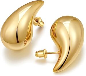 Gold Chunky Earrings Thick Earrings 14K Gold Plated Teardrop Earrings Waterdrop Earrings for Women Girls