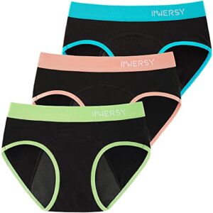 INNERSY Teen Girls Knickers Period Pants Cotton Leakproof Menstrual Underwear Pack of 3