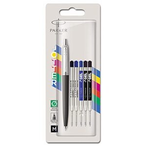 Parker Jotter Originals Ballpoint Pen | Classic Black Finish | Medium Point | 2 Ballpoint & 3 Gel Refills | Blue & Black Ink | 6 Cou