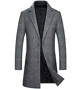iCKER Mens Wool Coat Long Trench Coat Peacoat Jacket Slim Fit Casual Overcoat Outwear