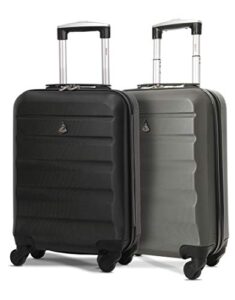 Aerolite Set of 2 21”/55cm ABS Cabin Hand Luggage Hardshell Travel Suitcase (Black + Charcoal)